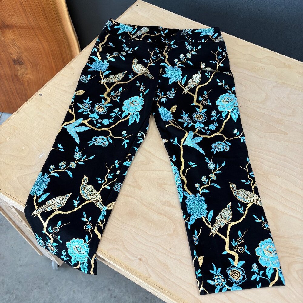 Soft Surroundings Ponte Pants Metallic Floral Bird Chinoiserie Stretch |  Large